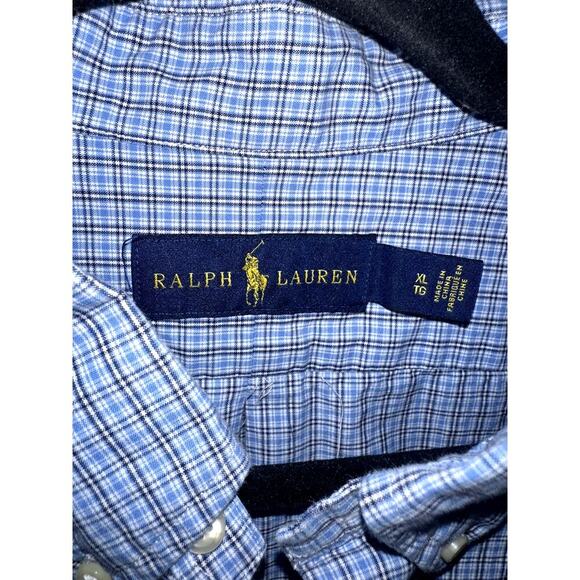 Ralph Lauren Mens XL Button Down Shirt Blue White Gingham Check Long Sleeve - Picture 3 of 9